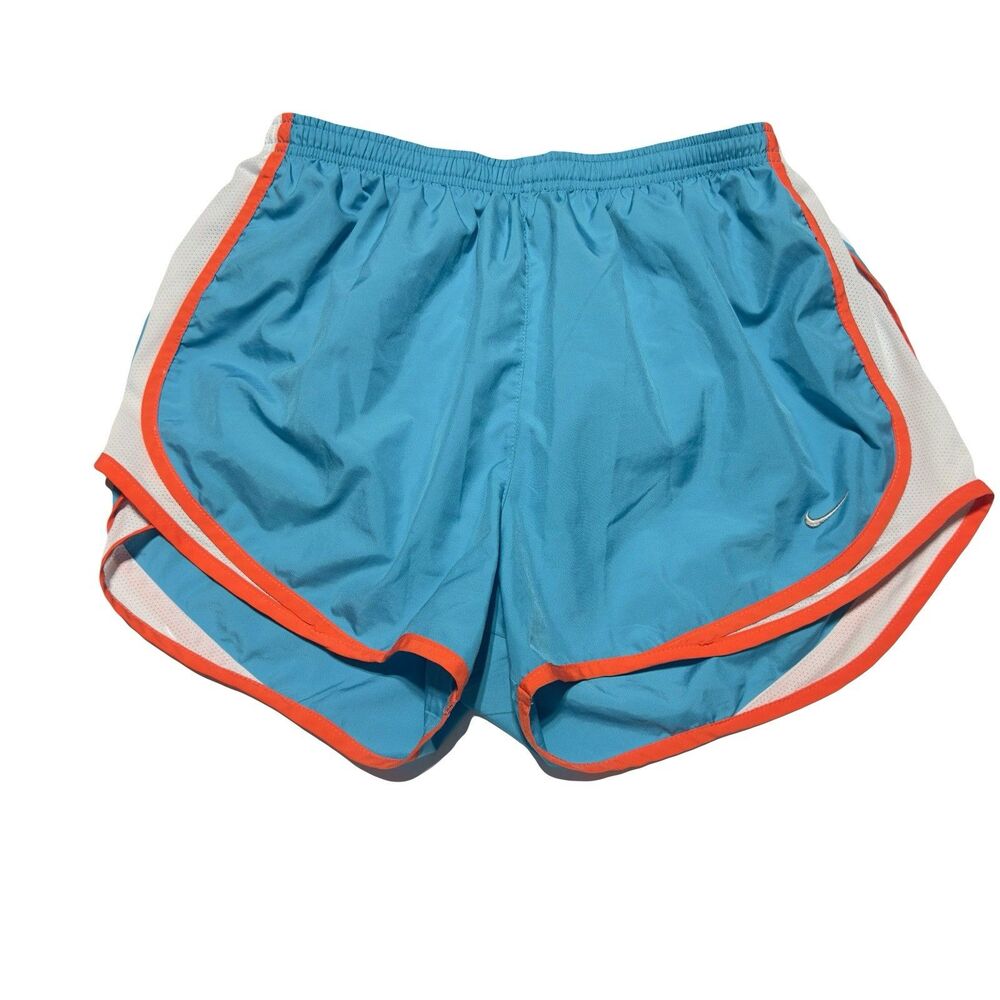 NIKE DRI-FIT Women’s L Blue Orange Colorblock Drawstring Lined Running Shorts
